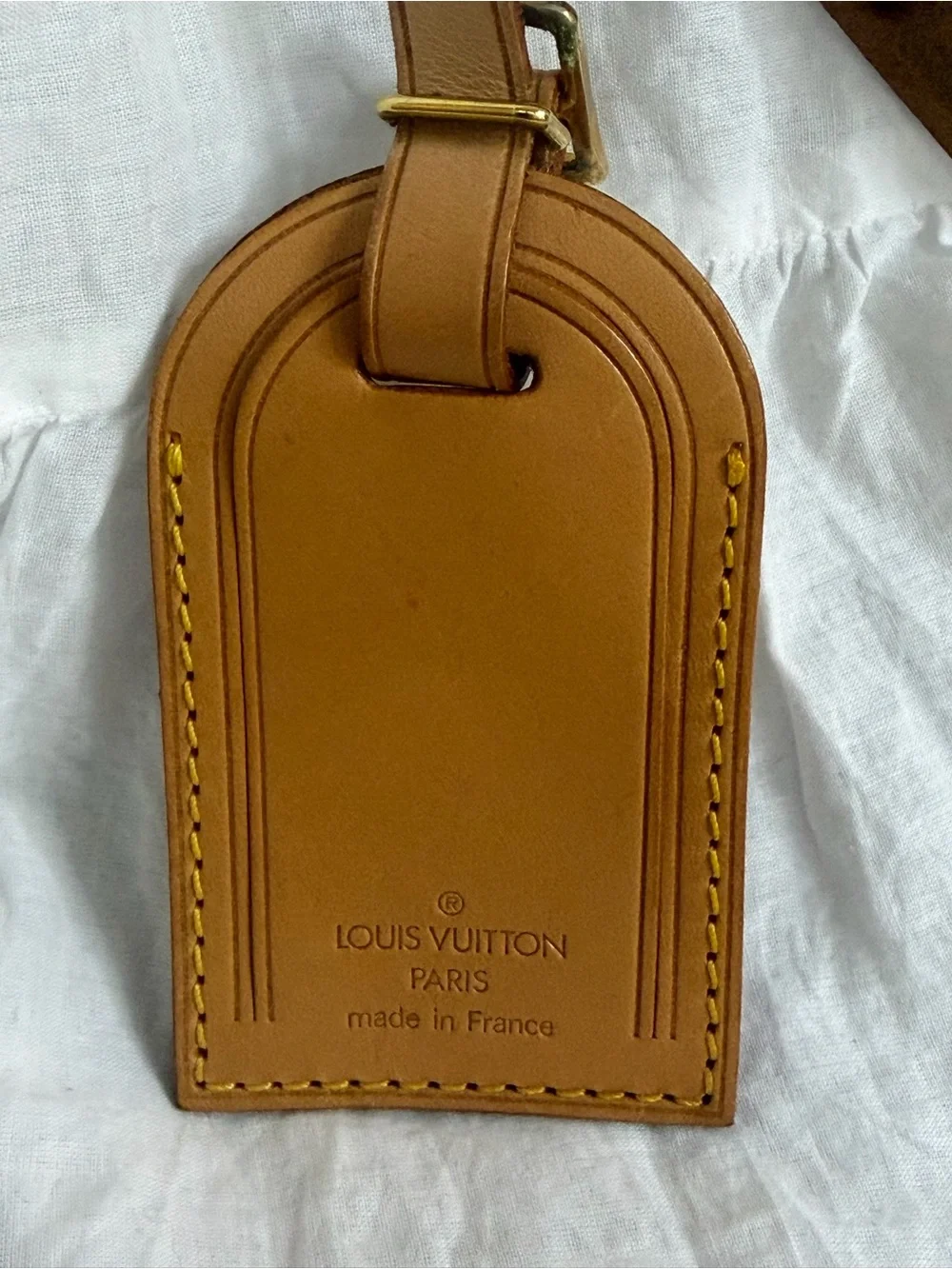 Louis Vuitton Tan Leather Luggage Tag with Gold Hardware